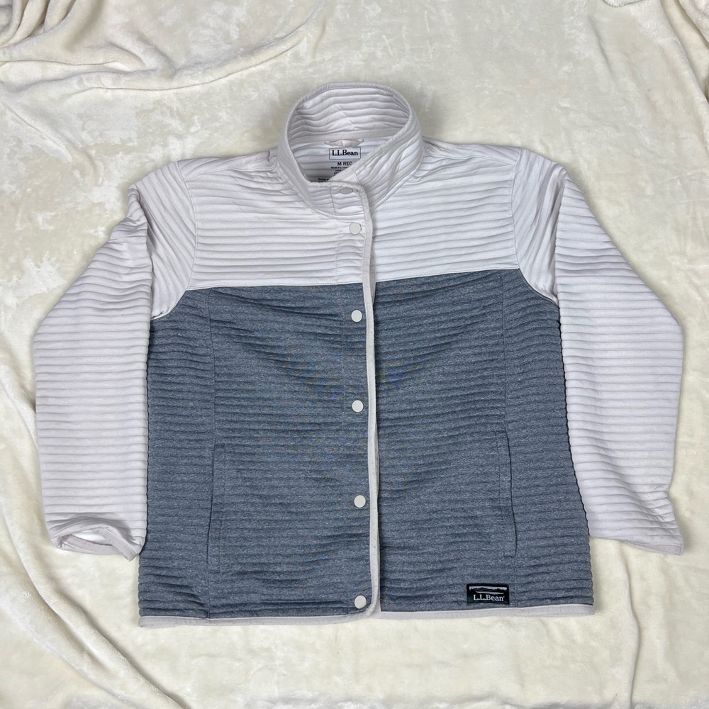 L.L. Bean Airlight Snap Front Jacket, Colorblock Shore/Iron Heather MED